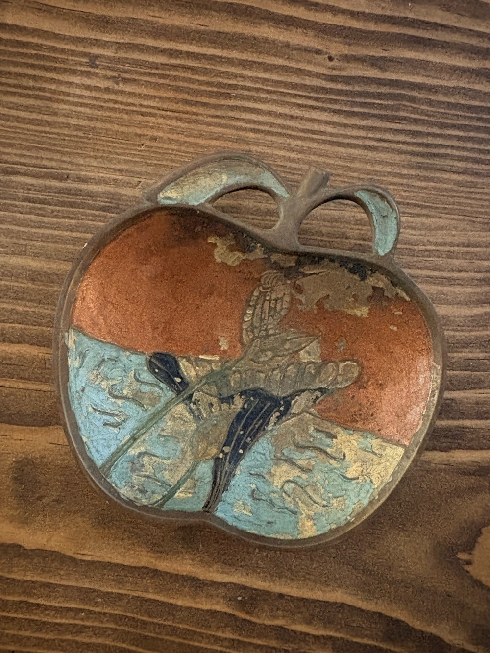 Vintage Apple Brass & Enamel Ring Dish